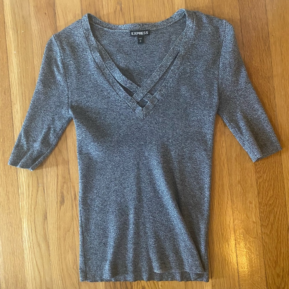 Express - Small Grey Sweater with Criss Cross Detail